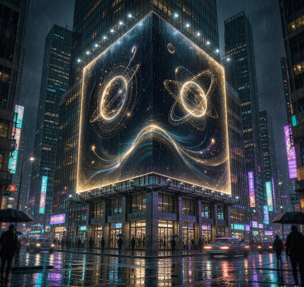 A glowing billboard in a night city — CelestialBody media campaigns