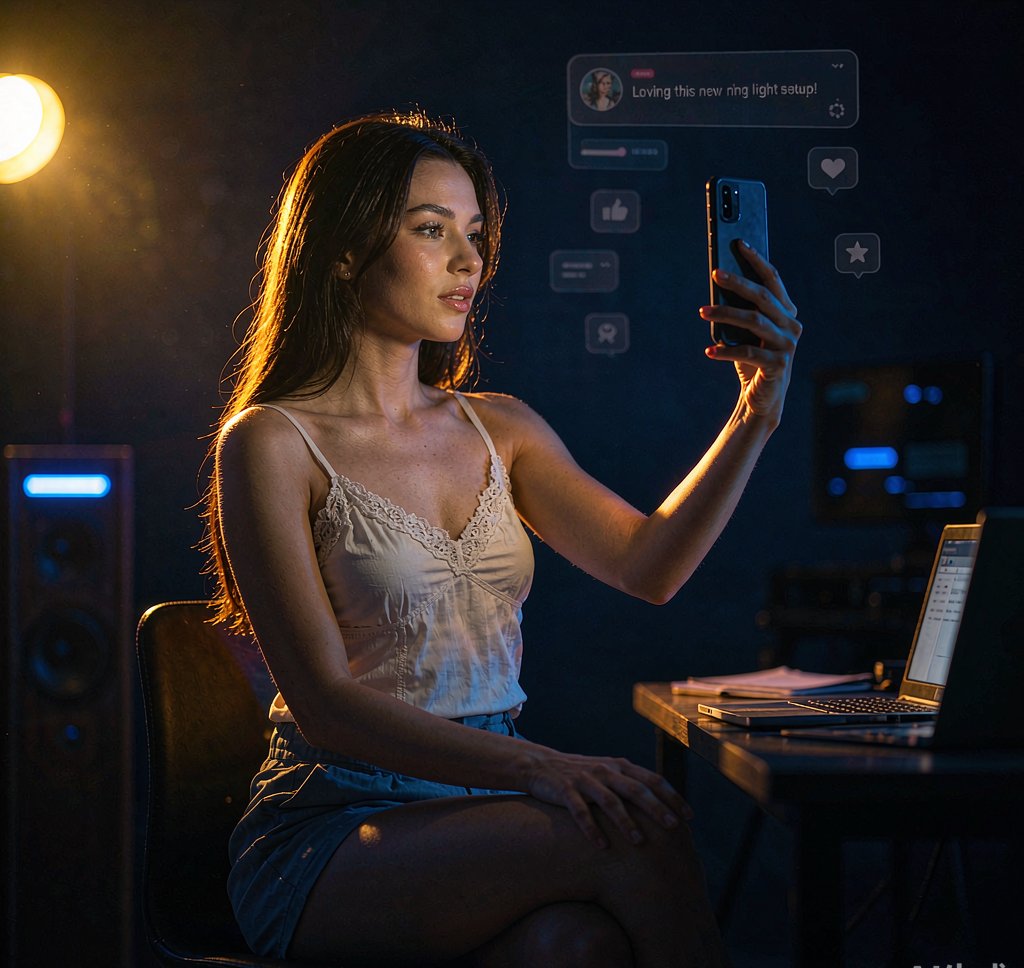 A content creator filming short video in a studio